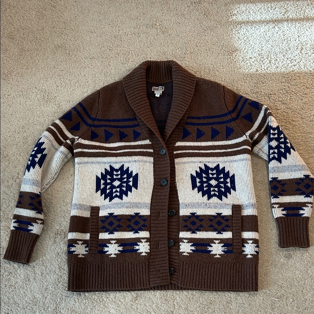 Pendleton Brown and Blue Geometric Cardigan Duluth Brand
